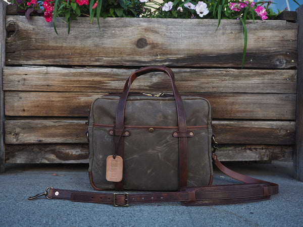 Lux Briefcase in Ranger Tan Waxed Canvas/Dark Snuff Regency Calf