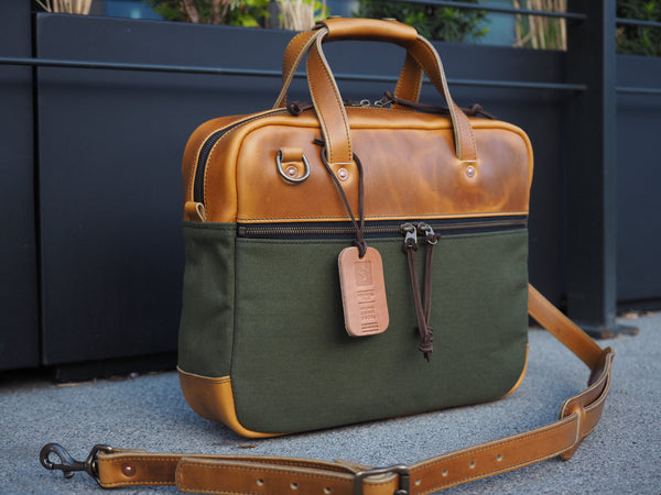 Executive Small Briefcase in Olive Selvedge/Harvest Horween Chromexcel