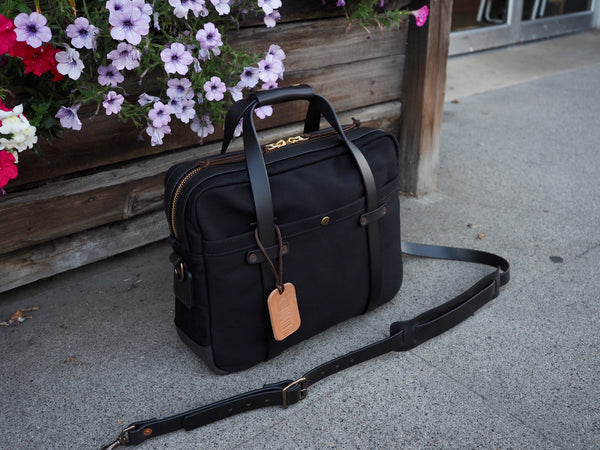 Standard Briefcase in Dry Wax Black Twill/Black Illini Latigo