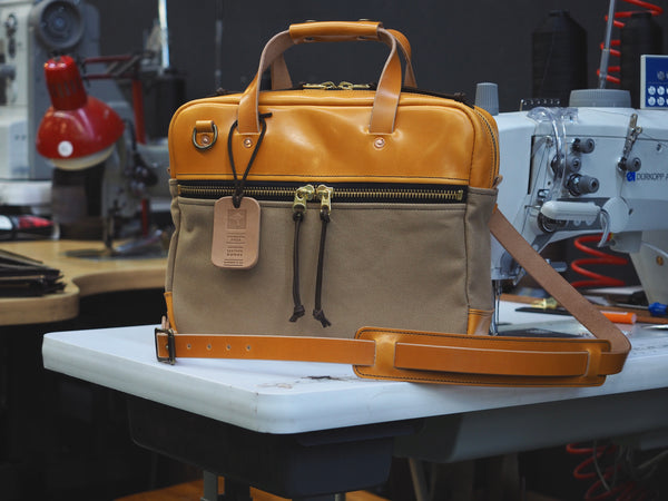 Executive Small Briefcase in Sand Duck Canvas/London Tan Sedgwick Bridle