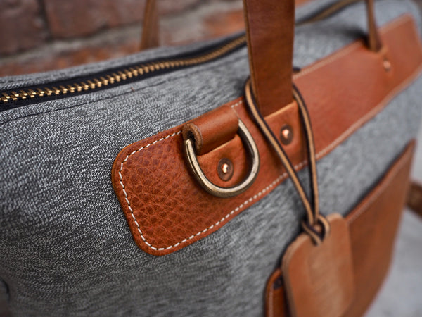 Day Bag in Olive Salt and Pepper/Bourbon German Tanned Leather